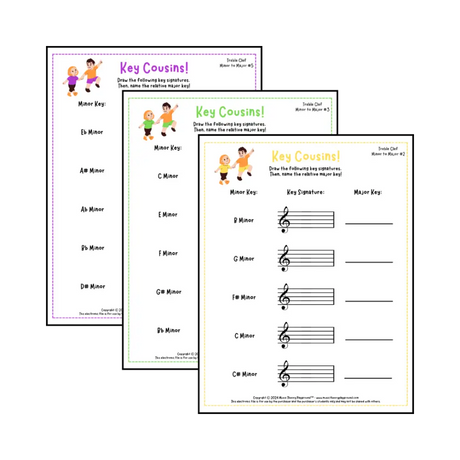 Treble clef key signature music worksheet - printable PDF