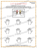 Printable left and right hand worksheet for beginner music students