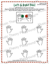 Printable left and right hand Christmas worksheet for beginner music students