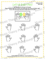 Printable left and right hand Easter worksheet for beginner music students