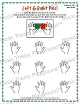 Printable left and right hand Christmas worksheet for beginner music students