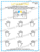 Printable left and right hand worksheet for beginner music students