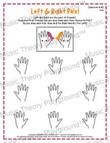 Printable left and right hand worksheet for beginner music students