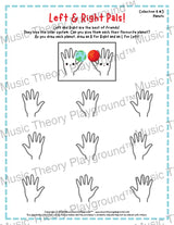 Printable left and right hand worksheet for beginner music students