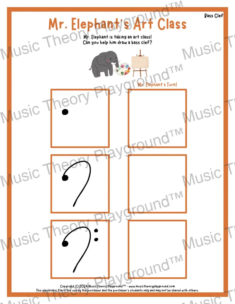 Mr. Elephant’s Art Class: Piano Keys & Clefs Bass Clef Student Worksheet