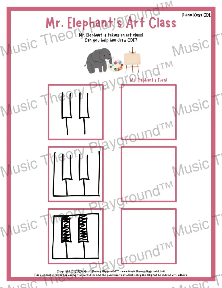 Mr. Elephant’s Art Class: Piano Keys & Clefs CDE Student Worksheet