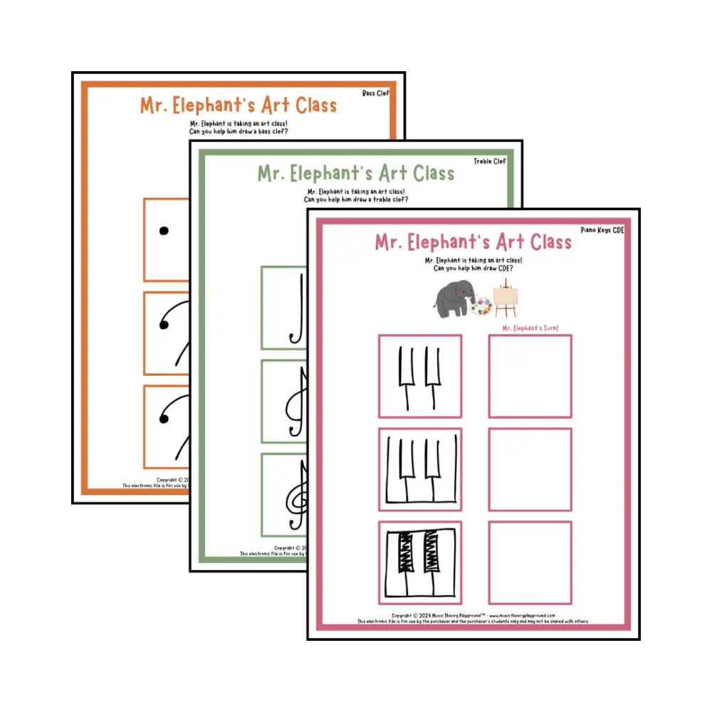 Mr. Elephant's Art Class: Piano Keys & Clefs Student Worksheet
