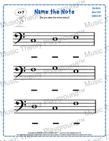Bass clef note naming music theory worksheet for beginners -  printable PDF