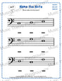 Bass clef note naming music theory worksheet for beginners -  printable PDF