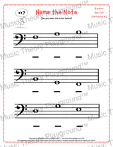 Bass clef note naming music theory worksheet for beginners -  printable PDF