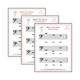 Bass clef note naming music theory worksheets for beginners -  printable PDFs