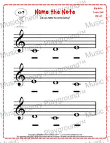 Treble clef note naming music theory worksheet for beginners -  printable PDF
