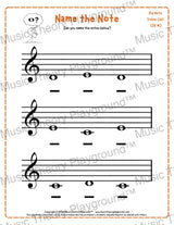 Treble clef note naming music theory worksheet for beginners -  printable PDF