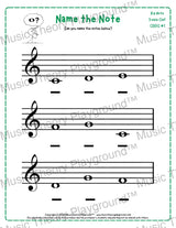 Treble clef note naming music theory worksheet for beginners -  printable PDF