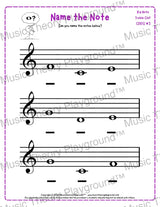 Treble clef note naming music theory worksheet for beginners -  printable PDF