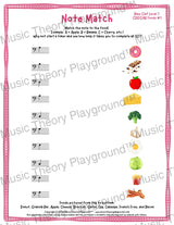 Note Match: Bass Clef Foods 1 / Worksheet + Answer Key Student Worksheet