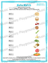 Note Match: Bass Clef Foods 3 / Worksheet + Answer Key Student Worksheet