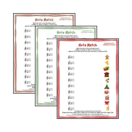 Note Match: Treble Clef Christmas Student Worksheet