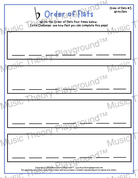 Order of Flats Music theory worksheet -  printable PDF