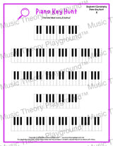 Piano Key Hunt: Single Keys A / Worksheet + Answer Key Student Worksheet