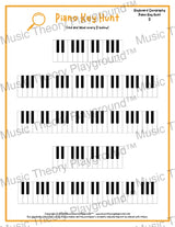 Piano Key Hunt: Single Keys D / Worksheet + Answer Key Student Worksheet