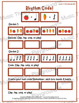 Rhythm Code: 4/4 Garden Level 1 2 / Worksheet + Answer Key Student Worksheet