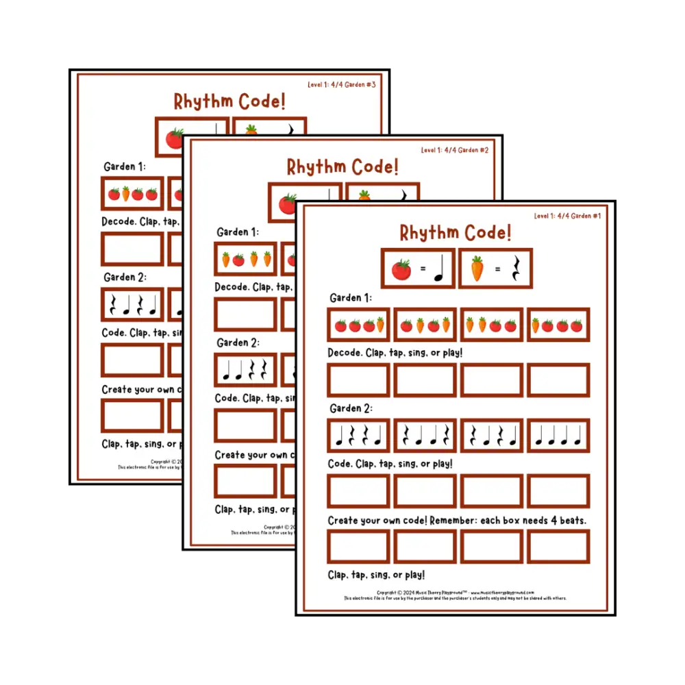 Rhythm Code: 4/4 Garden Level 1 Student Worksheet