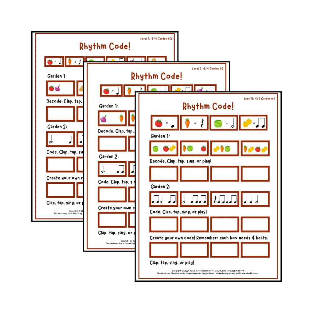 Rhythm Code: 4/4 Garden Level 5 Student Worksheet