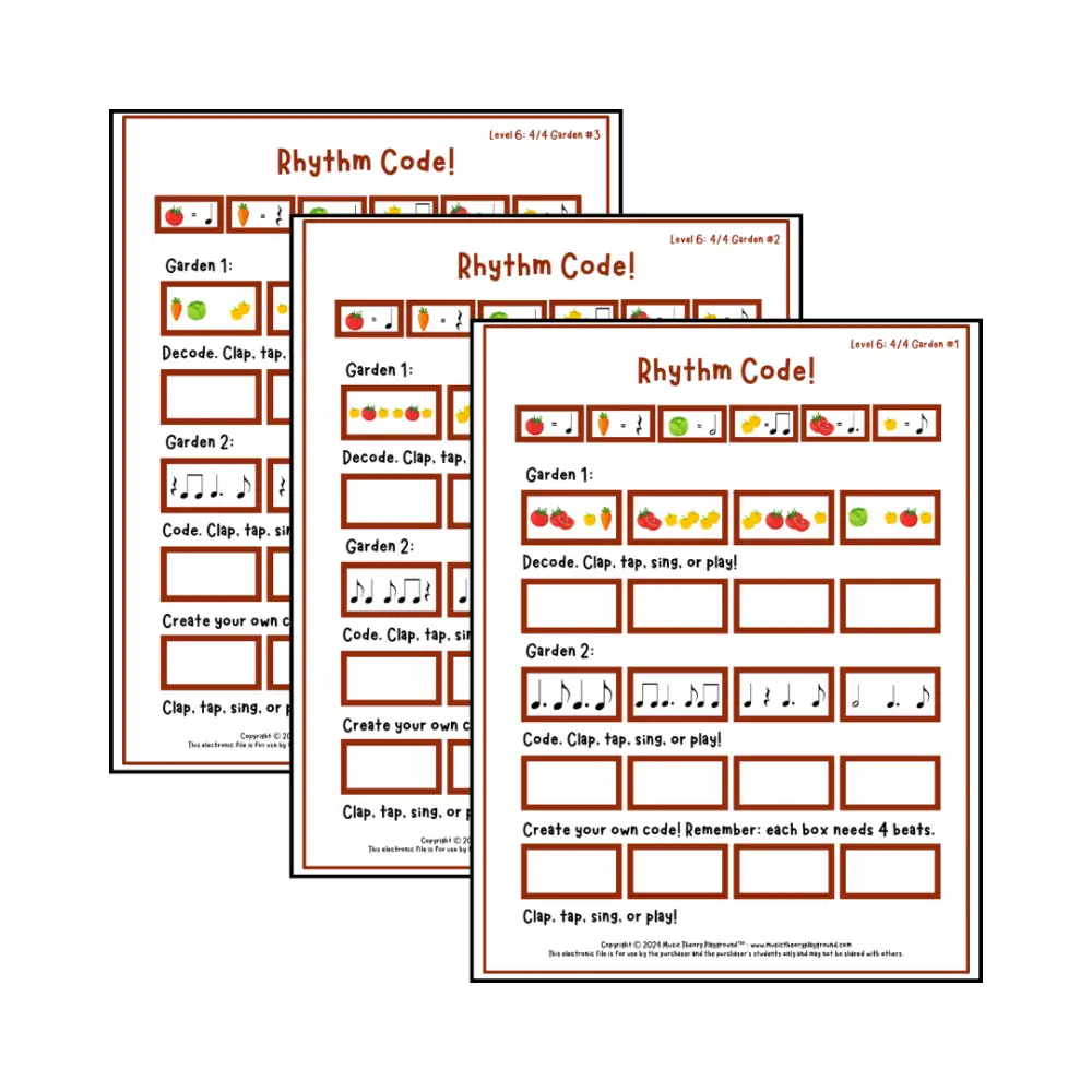 Rhythm Code: 4/4 Garden Level 6 Student Worksheet