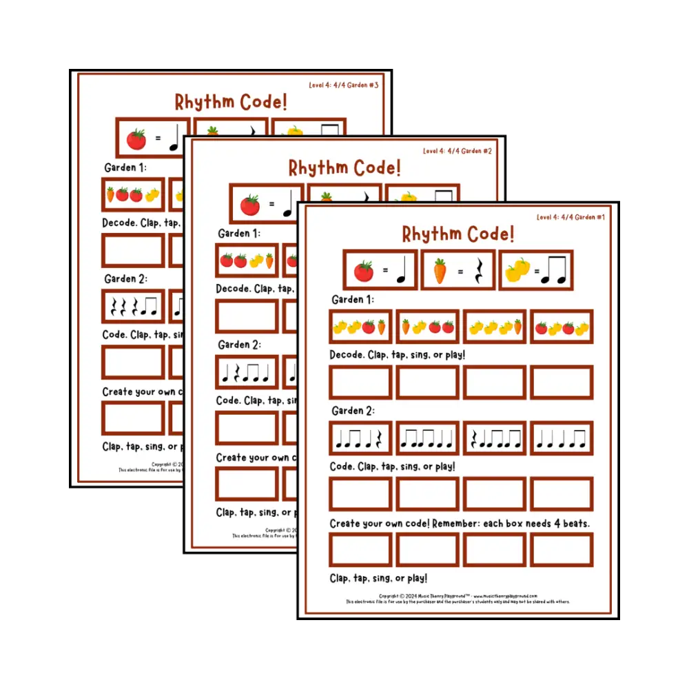 Rhythm Code: 4/4 Garden Level 4 Student Worksheet