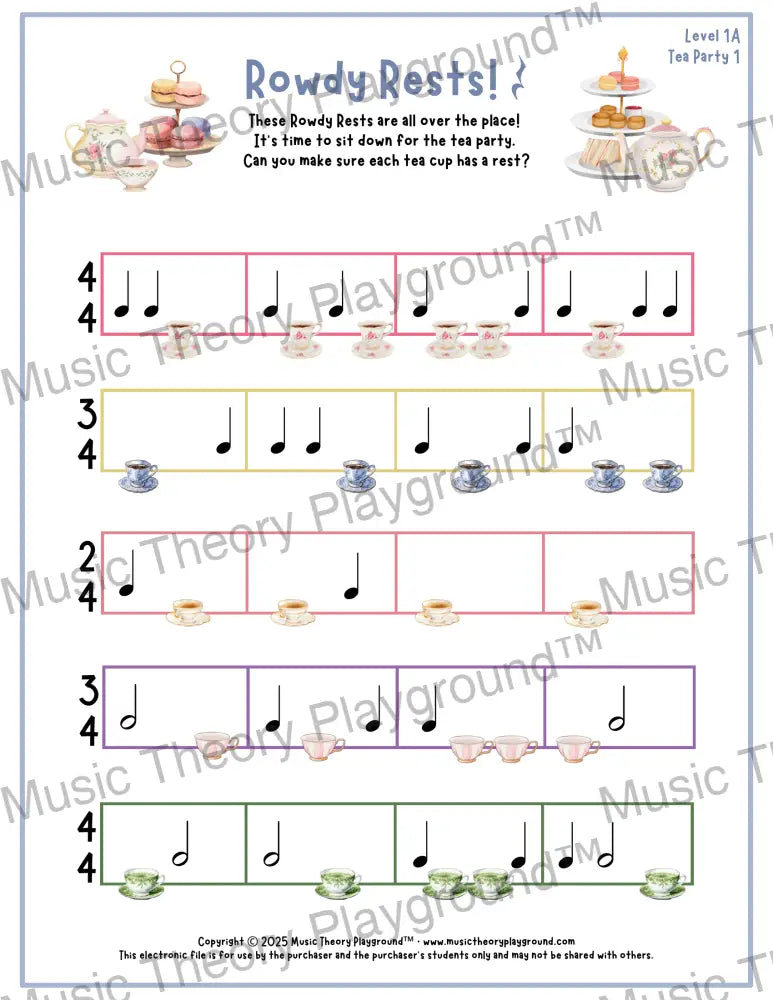 Rowdy Rests: Tea Party Level 1A Student Worksheet