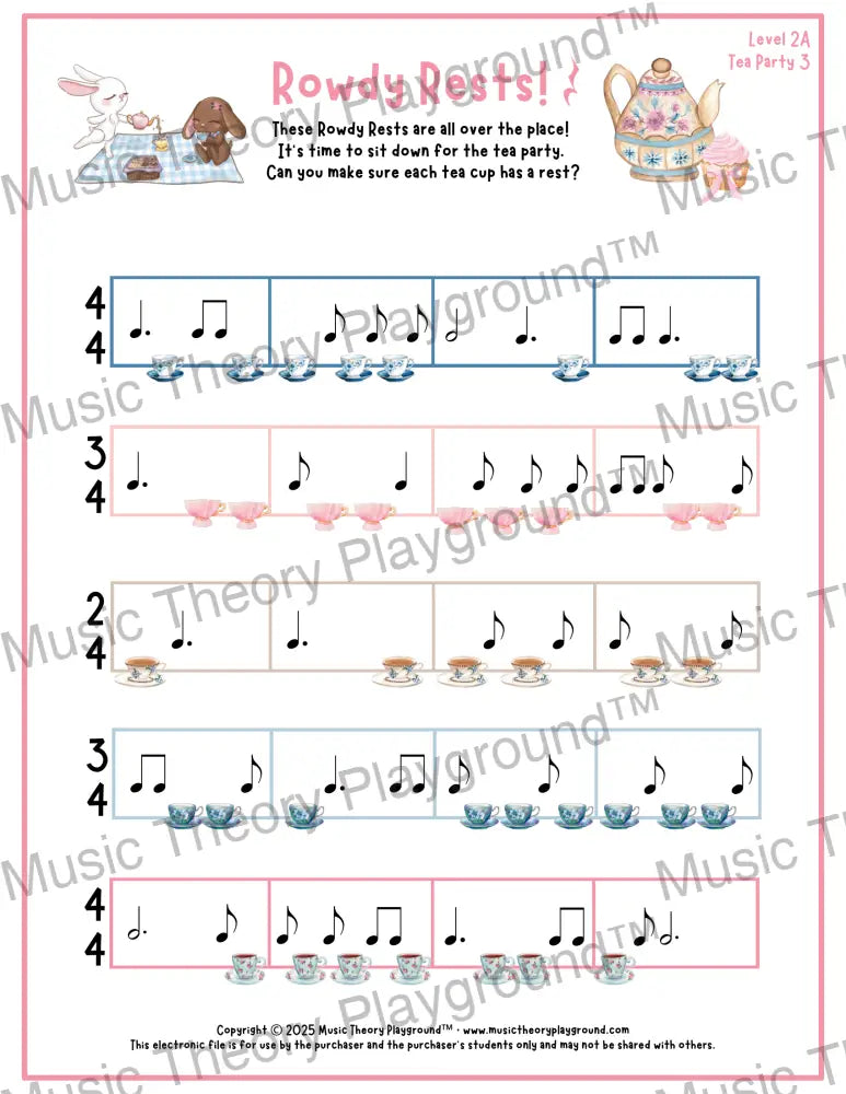 Rowdy Rests: Tea Party Level 2 Student Worksheet