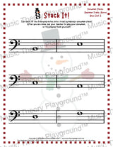 Stack It! Bass Clef: Snowman Collection 1 3 / Worksheet + Answer Key Student Worksheet