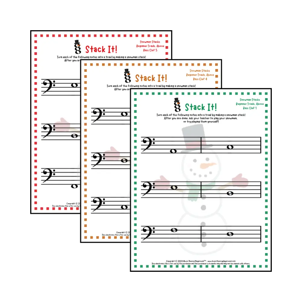 Stack It! Bass Clef: Snowman Collection 1 Student Worksheet