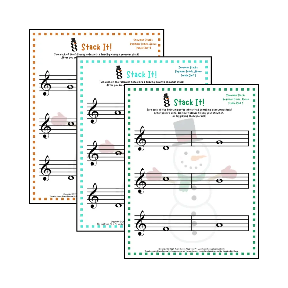Stack It! Treble Clef: Snowman Collection 1 Student Worksheet