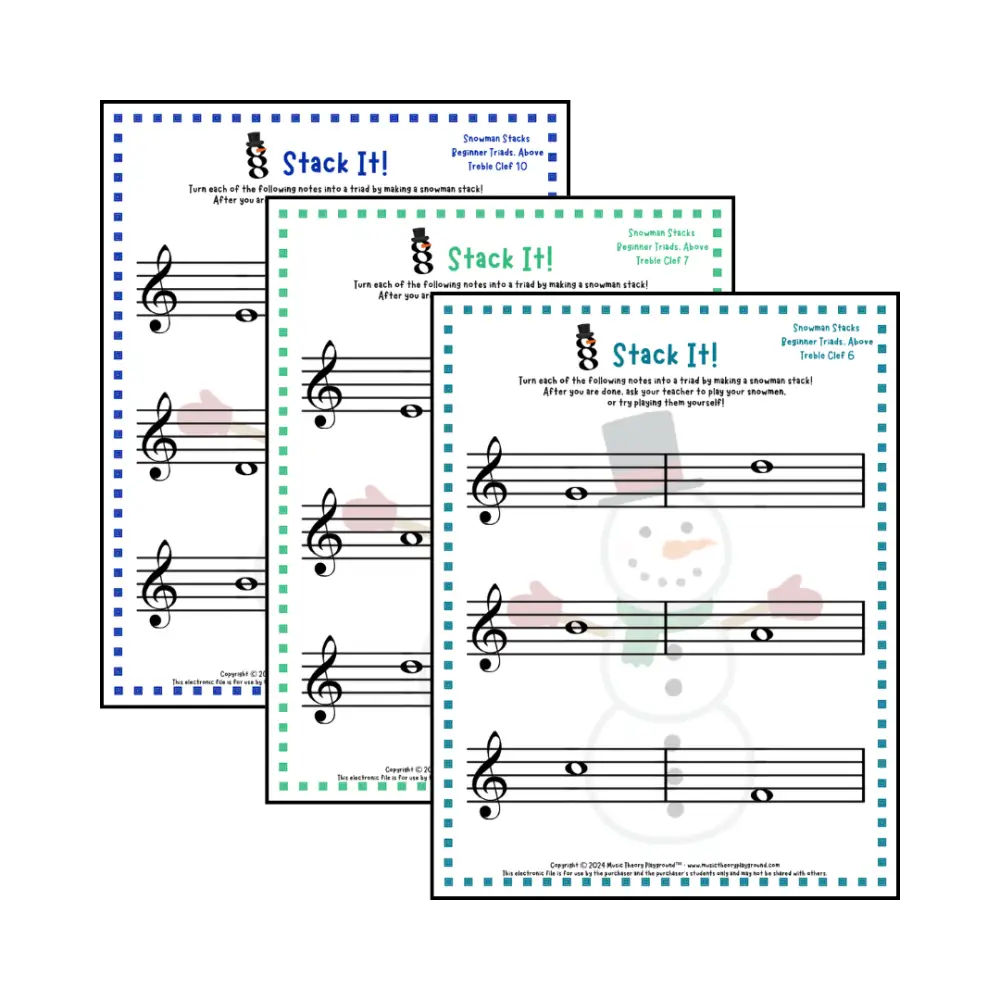 Stack It! Treble Clef: Snowman Collection 2 Student Worksheet