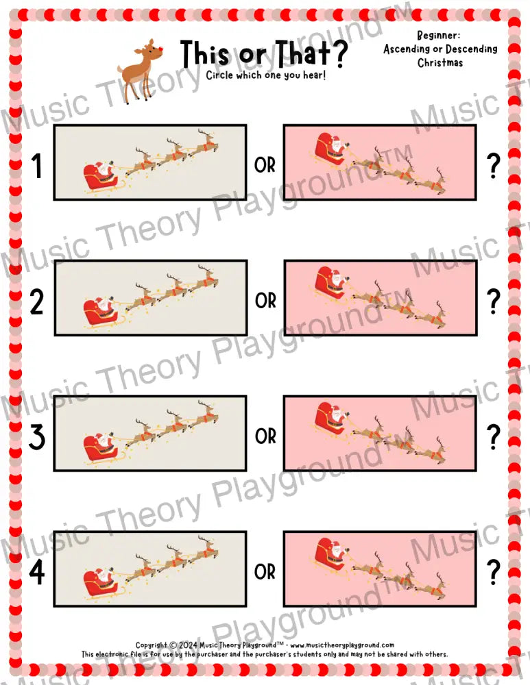 This or That? Christmas Listening Collection 1 Up/Down / Worksheet Only Lesson Activity
