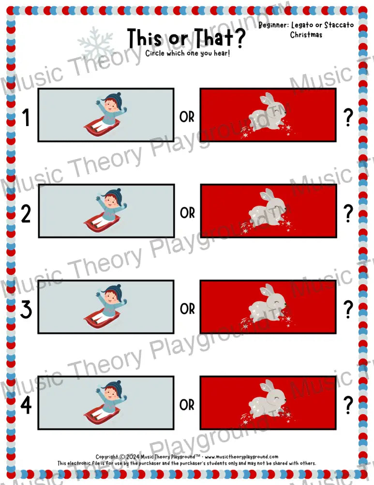 This or That? Christmas Listening Collection 2 Legato/Staccato / Worksheet Only Lesson Activity