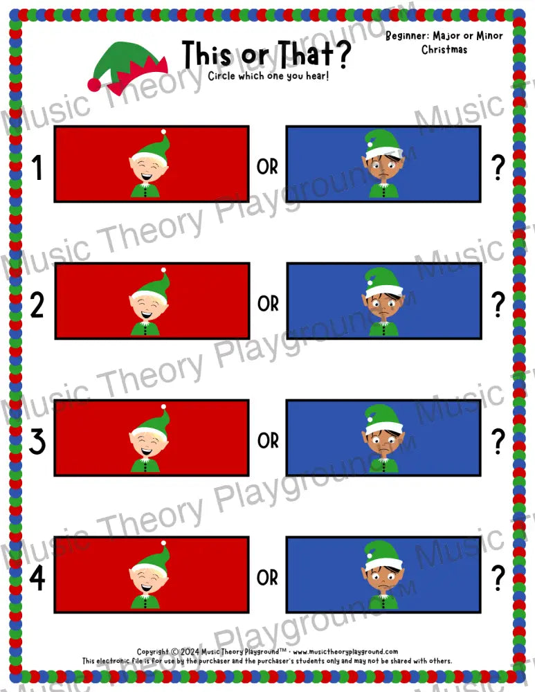 This or That? Christmas Listening Collection 2 Major/Minor / Worksheet Only Lesson Activity