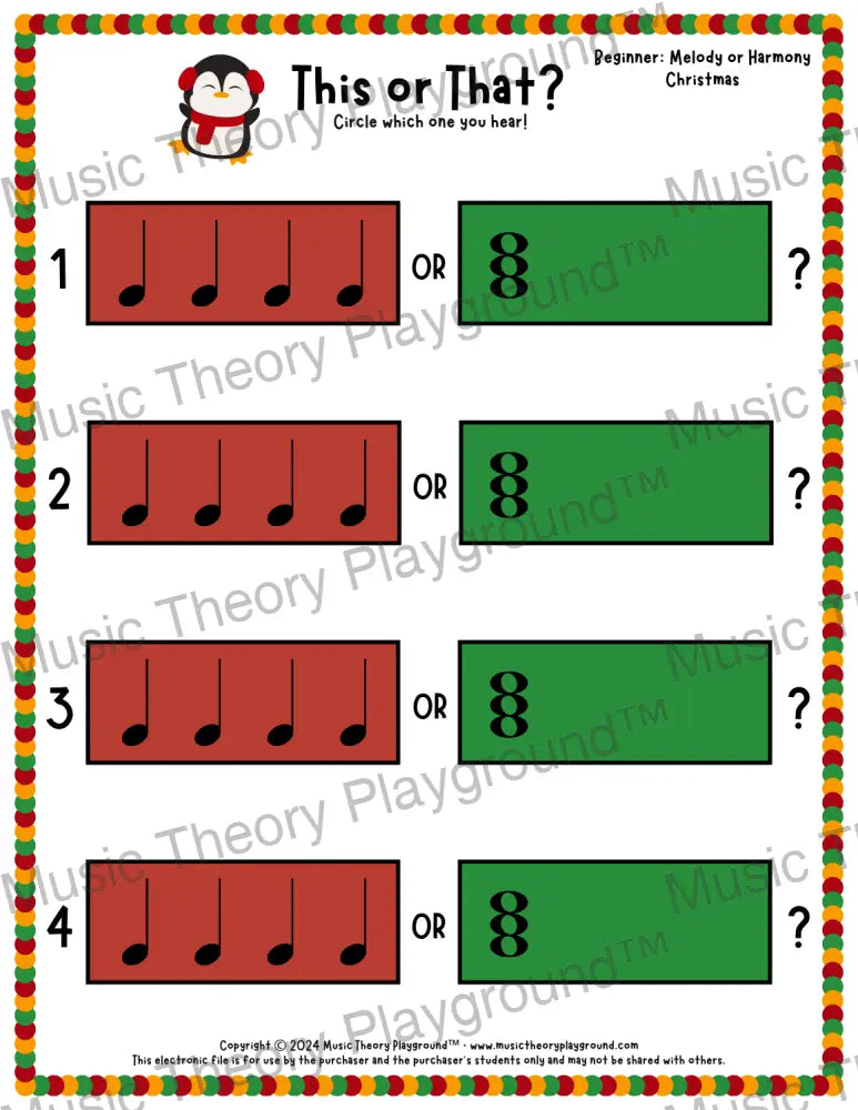 This or That? Christmas Listening Collection 2 Melody/Harmony / Worksheet Only Lesson Activity