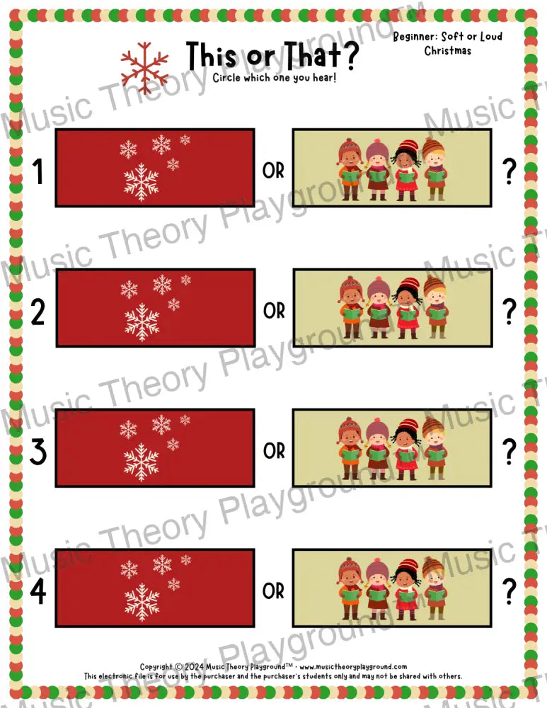 This or That? Christmas Listening Collection 2 Soft/Loud / Worksheet Only Lesson Activity