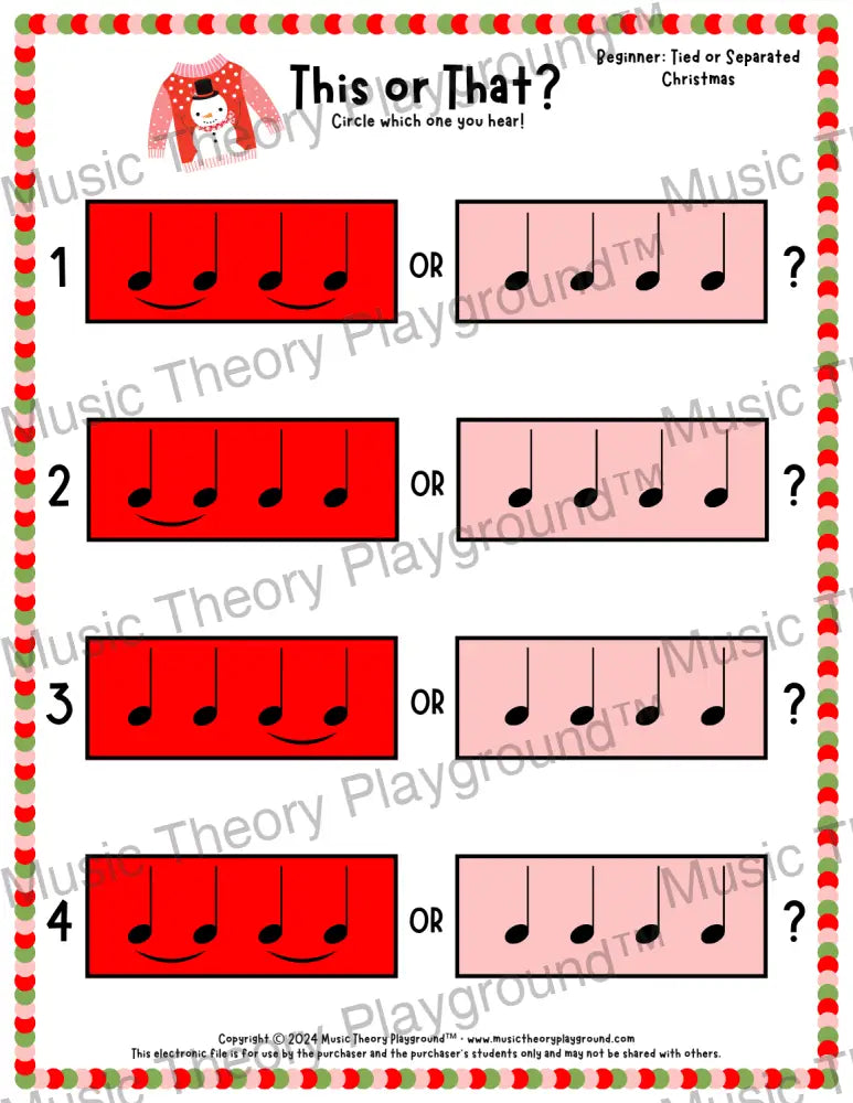 This or That? Christmas Listening Collection 2 Tied/Separated / Worksheet Only Lesson Activity