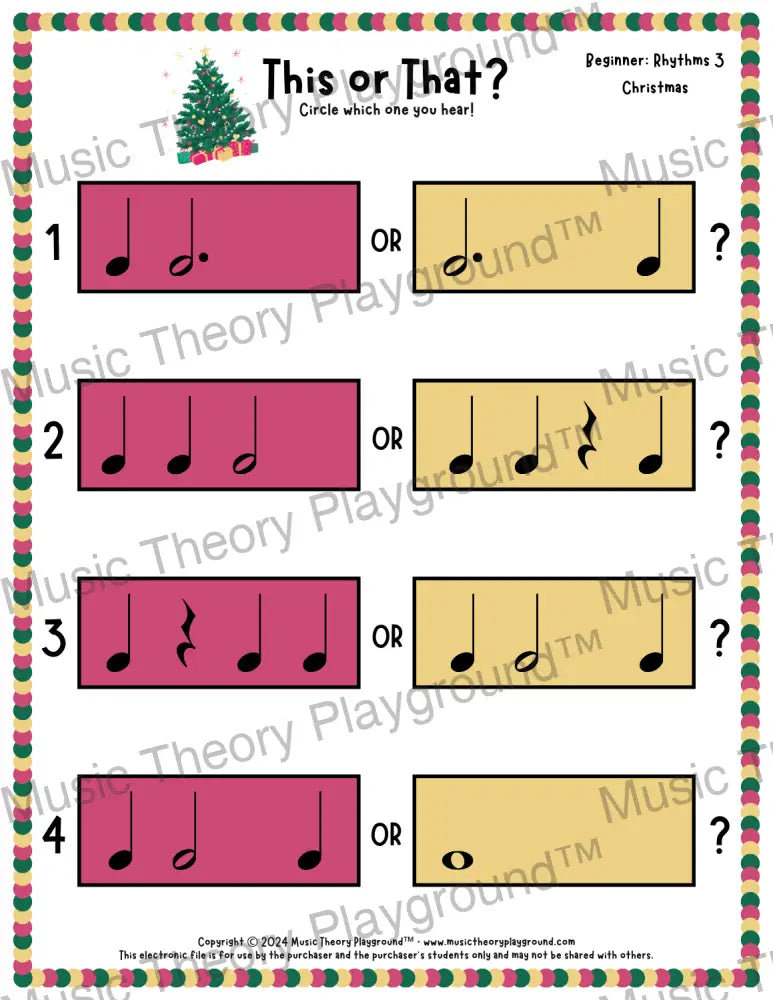 This or That? Christmas Rhythm Collection 3 / Worksheet Only Lesson Activity