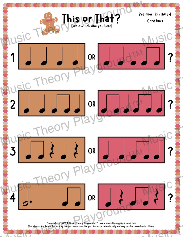 This or That? Christmas Rhythm Collection 4 / Worksheet Only Lesson Activity