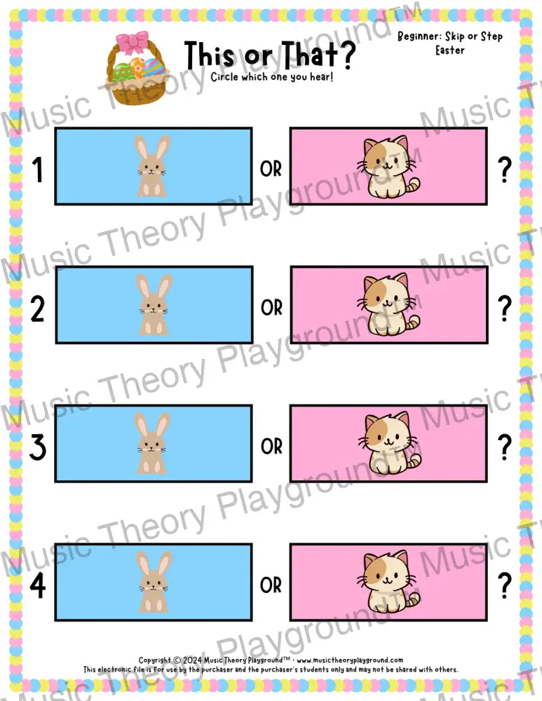 This or That? Easter Listening Collection 1 Skip/Step / Worksheet Only Lesson Activity