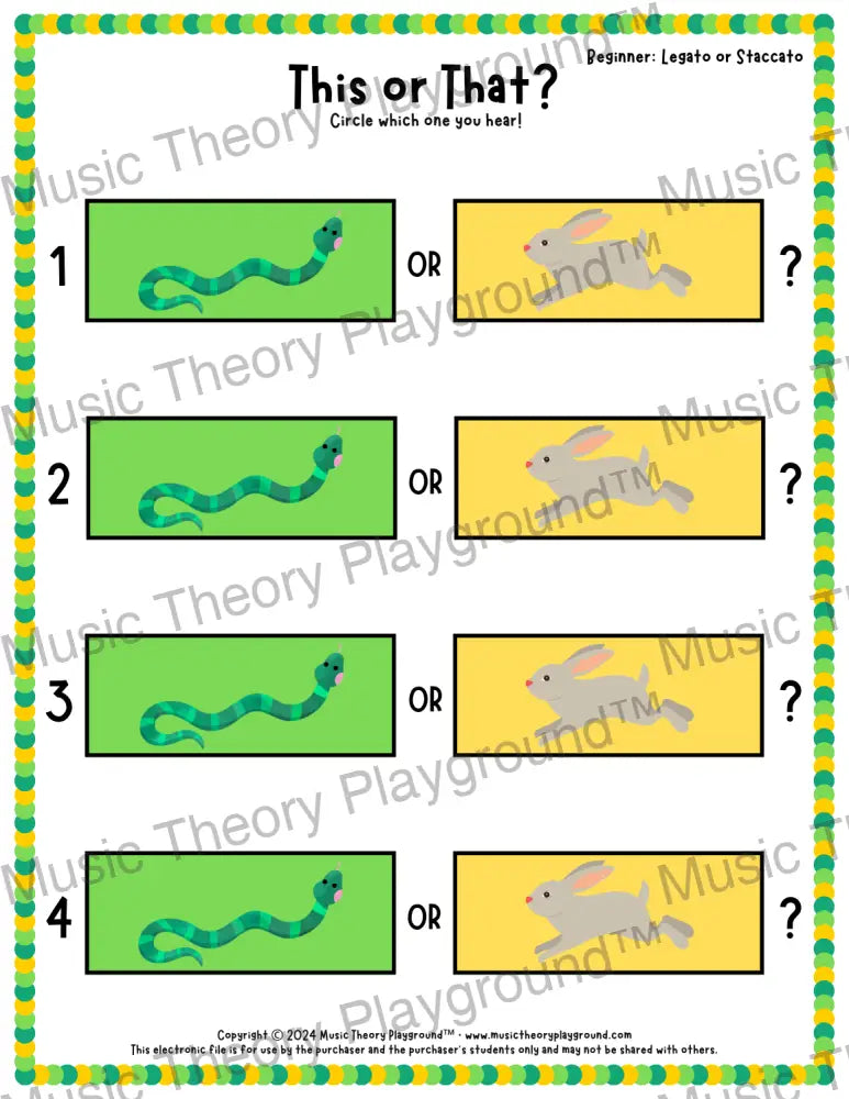 This or That? Original Listening Collection 2 Legato/Staccato / Worksheet Only Lesson Activity