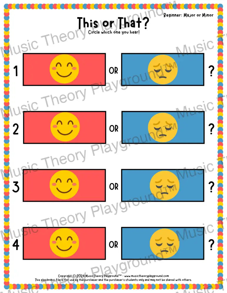 This or That? Original Listening Collection 2 Major/Minor / Worksheet Only Lesson Activity