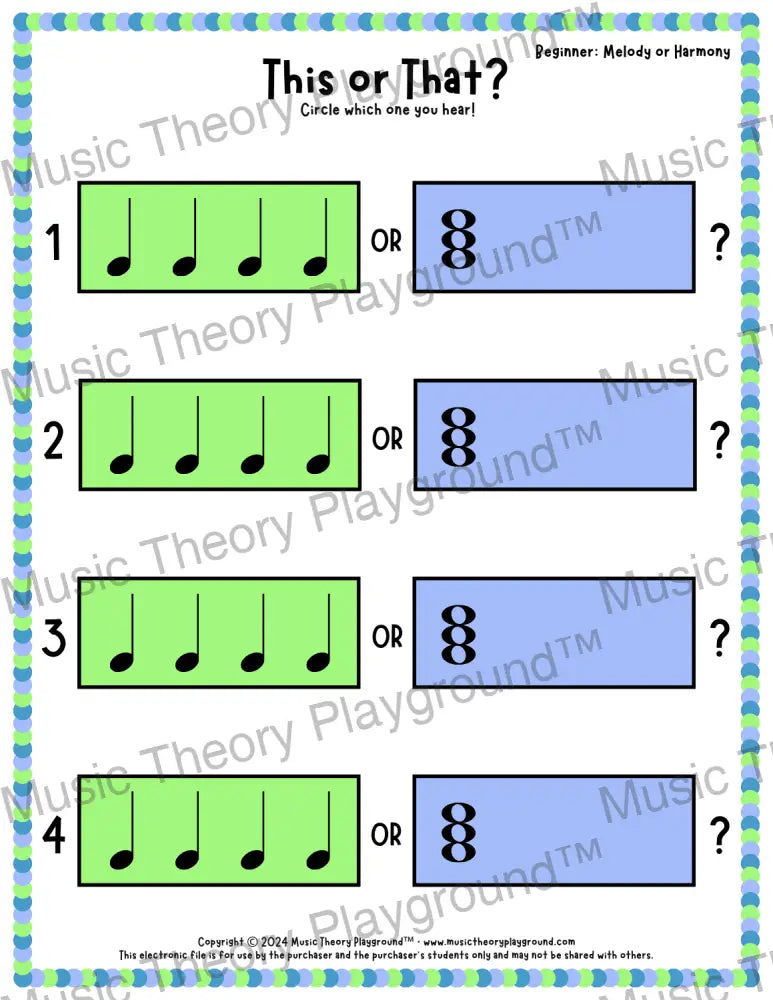 This or That? Original Listening Collection 2 Melody/Harmony / Worksheet Only Lesson Activity