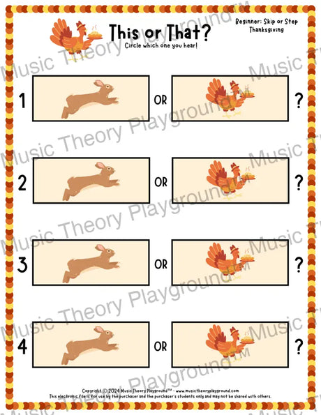 This or That? Thanksgiving Listening Collection 1 Skip/Step / Worksheet Only Lesson Activity