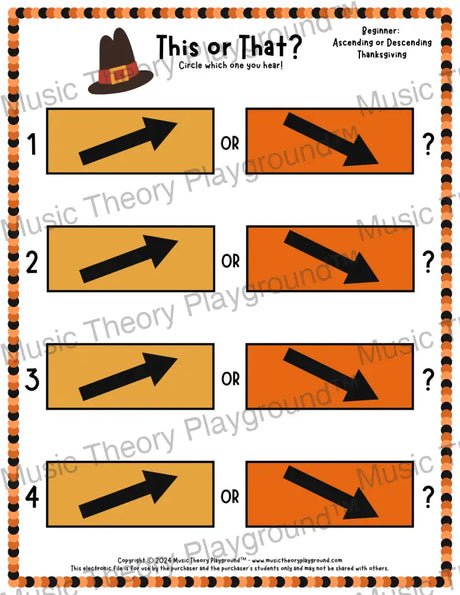 This or That? Thanksgiving Listening Collection 1 Up/Down / Worksheet Only Lesson Activity